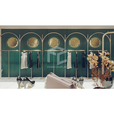 Lady Clothing Electroplate Boutique Display Racks Stands Customized