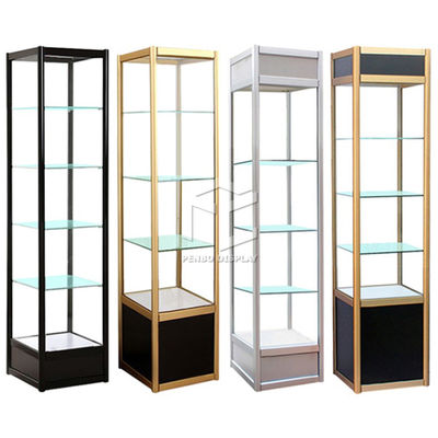 Aluminium Frame Glass Tower Display Cabinet 400*400mm 10mm Thick Shelves
