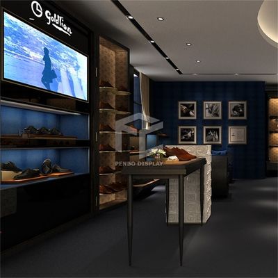 Wood Texture Shoe Store Racks Display 16mm MDF Punching Monomer Design