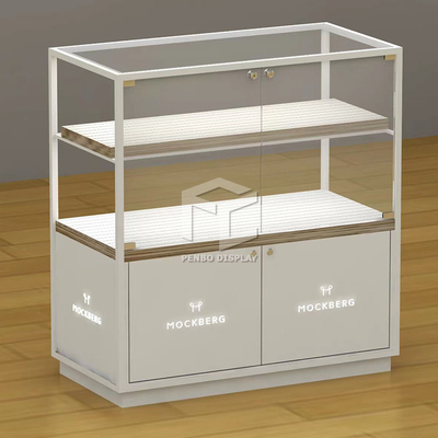 White Tempered Glass Jewelry Shop Furniture With Led Light