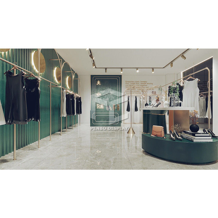 Lady Clothing Electroplate Boutique Display Racks Stands Customized