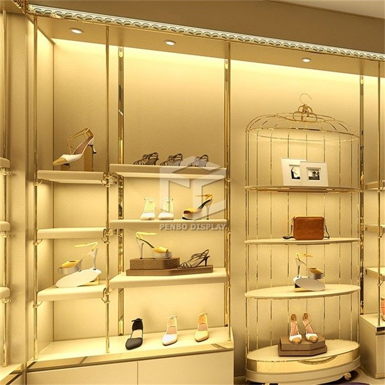 T5 LED Shoe Display Racks 5mm Thick MDF Shoes Showroom Display