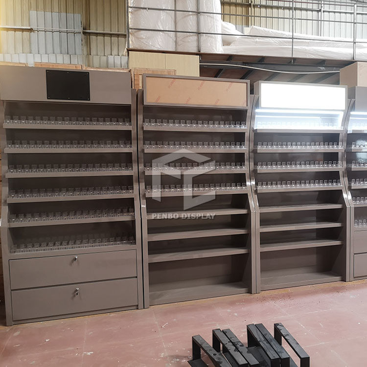T5 LED Cigarette Shop Display Cabinet Brushed Metal Monomer Design